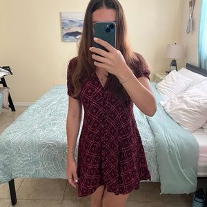 Red patterned Empire Waist Dress